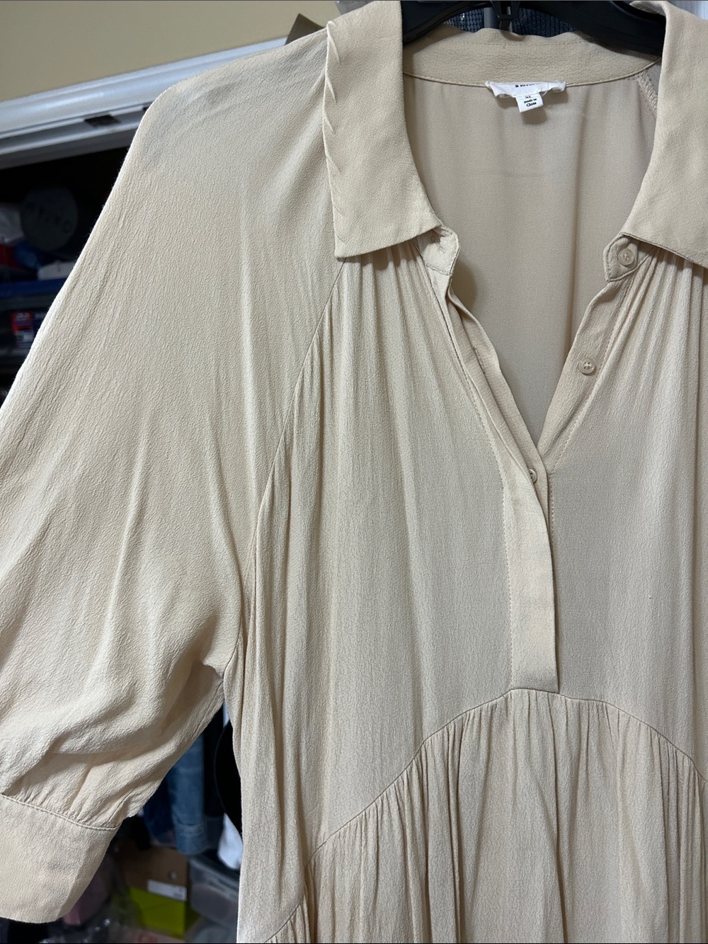 Relaxed Cream Tiered Collared Tunic Dress - Picture 2 of 3